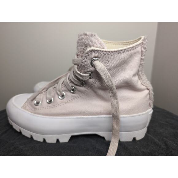 Pink rose fuzzy sherpa girls Chuck Taylor Converse lugged high top 5Y - Picture 5 of 10
